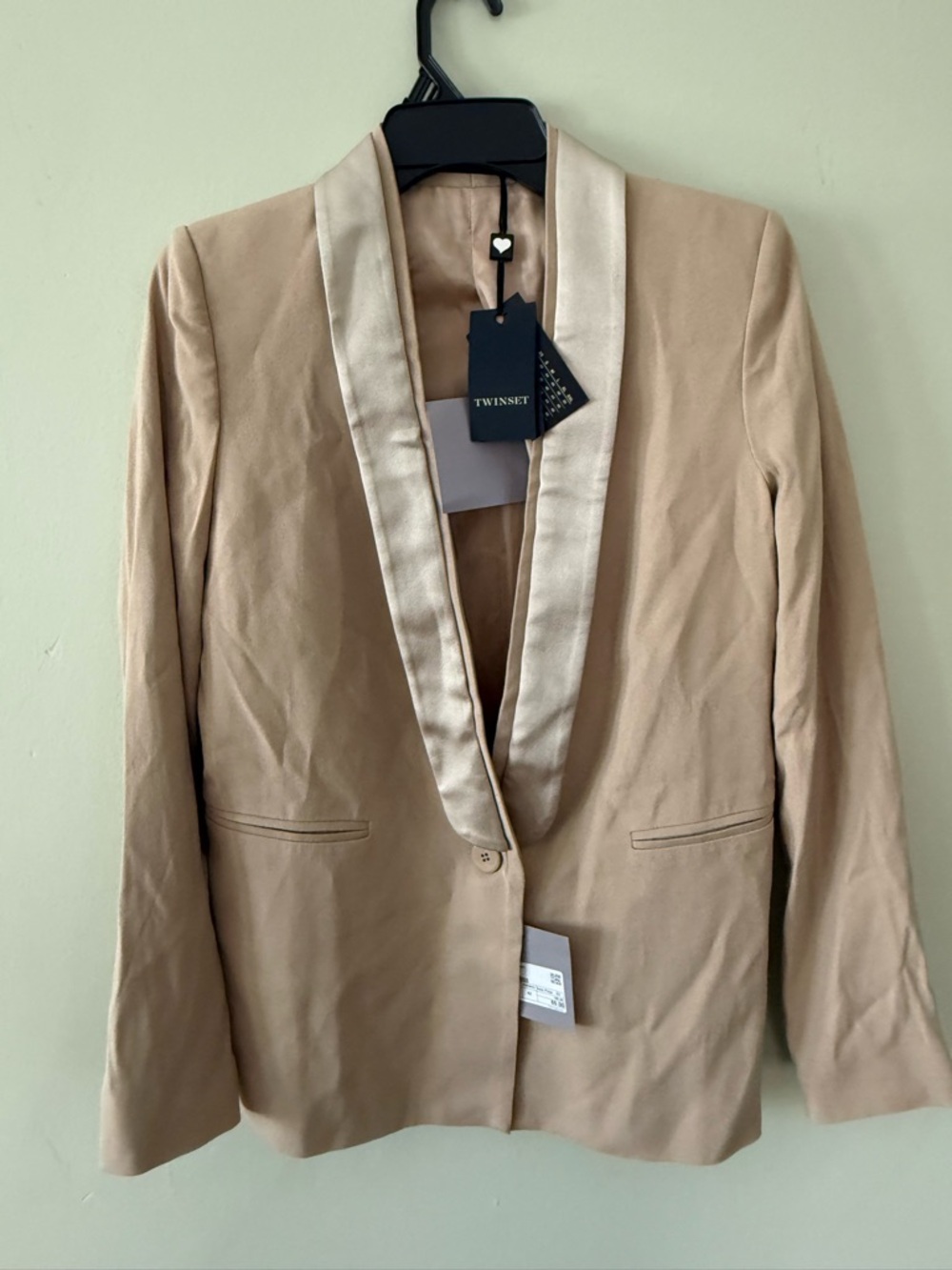 Twin-Set Taupe Satin-Trim Single-Button Blazer